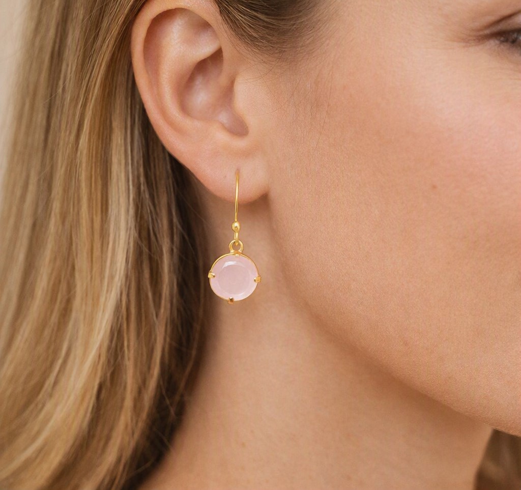 Facetslebne rosa chalcedon øreringe - Billede 3