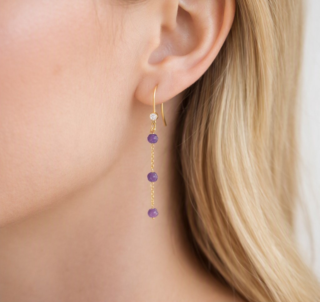 Emily Øreringe – Elegant Lilla Ametyst - Billede 7