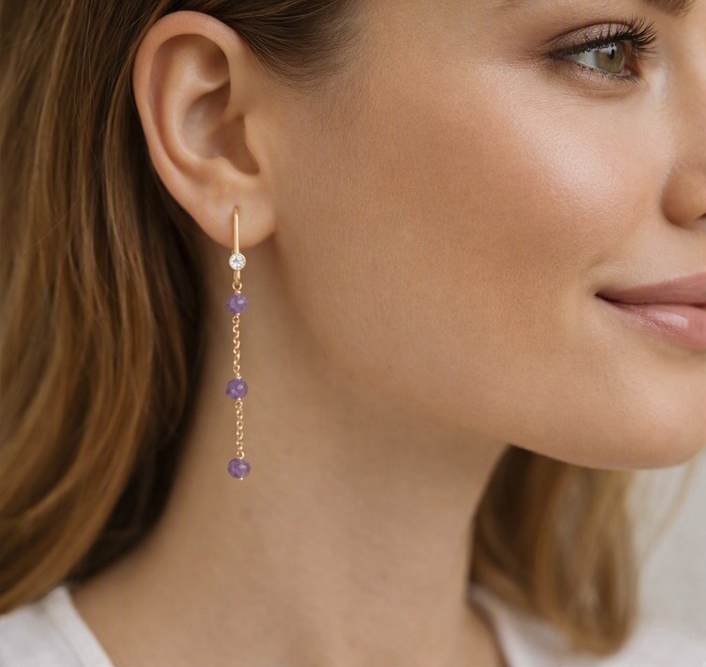 Emily Øreringe – Elegant Lilla Ametyst - Billede 6