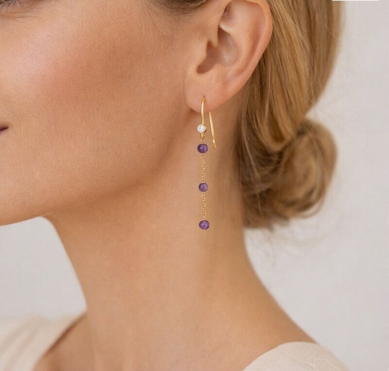 Emily Øreringe – Elegant Lilla Ametyst - Billede 2